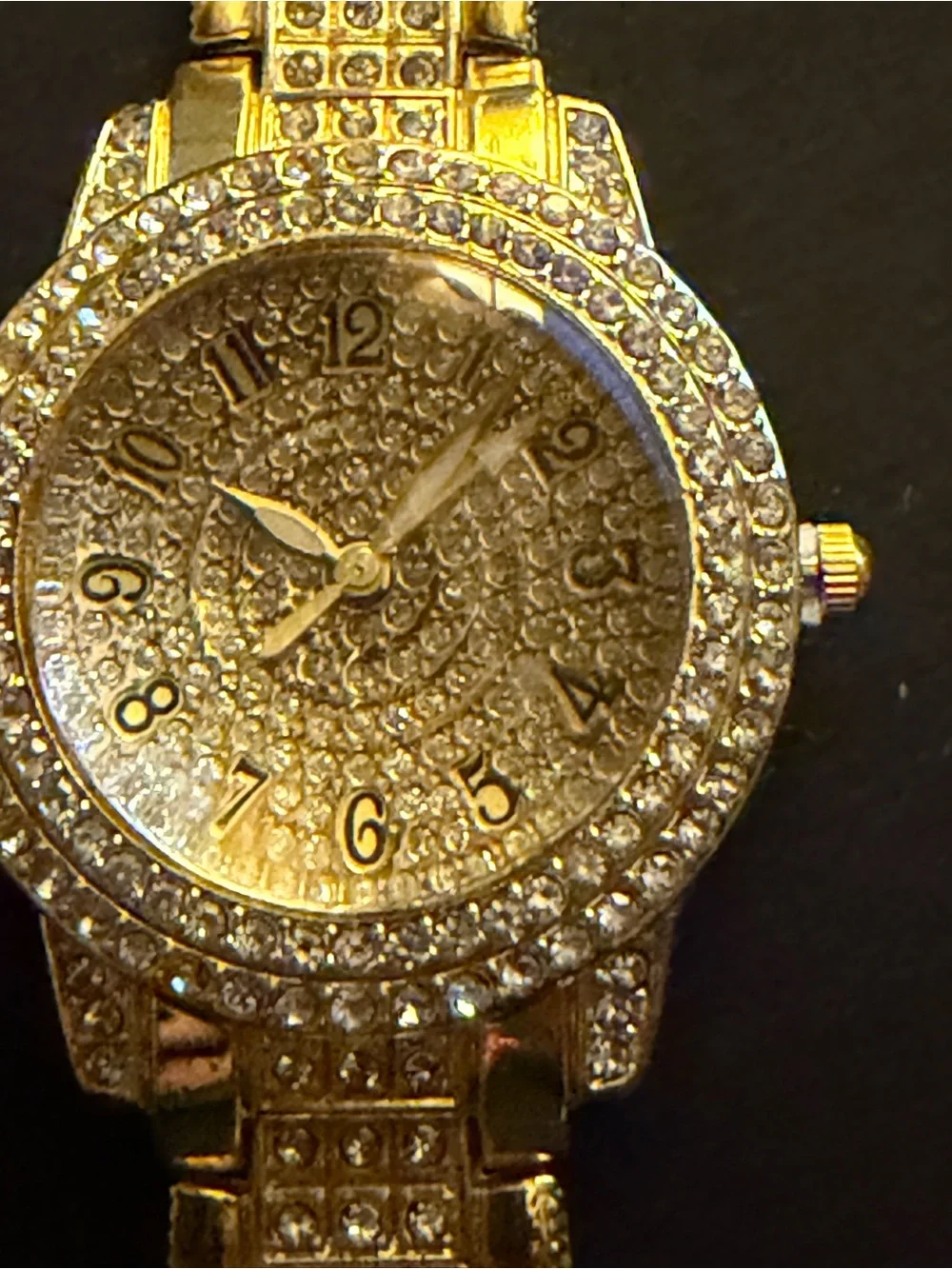 Gold-Tone women’s Iced Watch and Cuban Link Bracelet Set